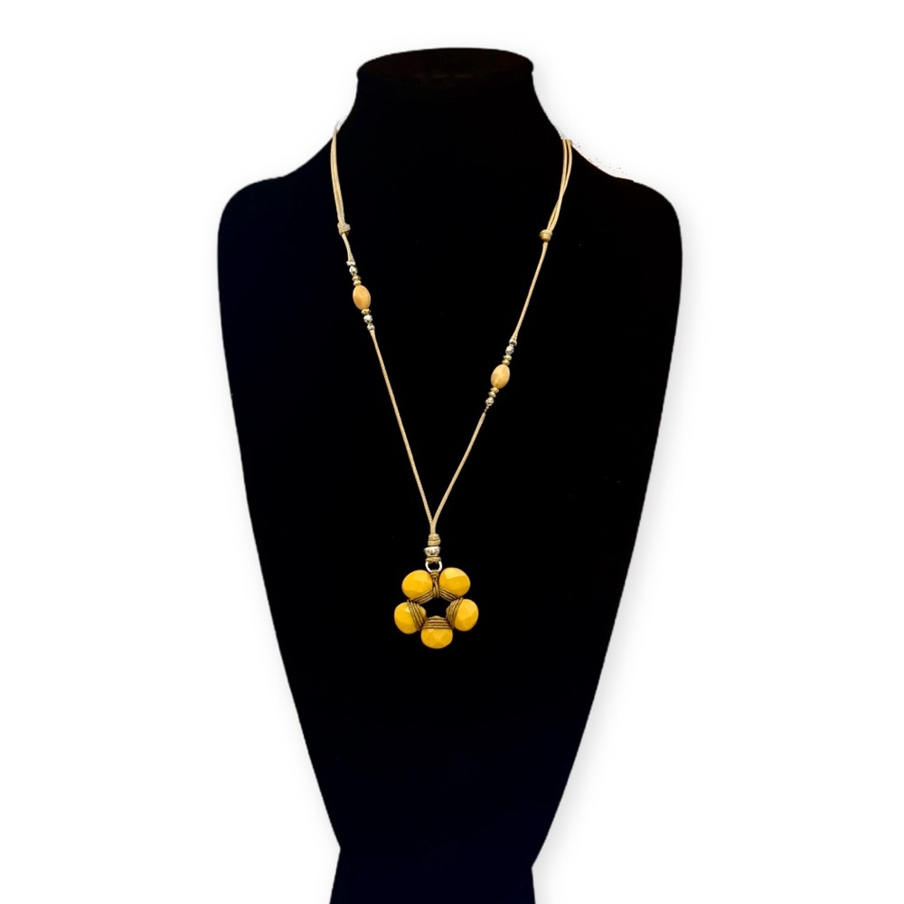 J.JILL Yellow Beaded Boho Flower Corded Pendant Necklace | NWT